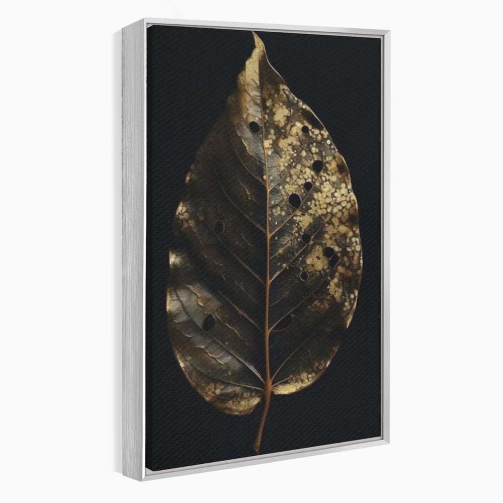 Tablou canvas cu tablou canvas cu frunza uscata, in rama de aluminiu argintiu